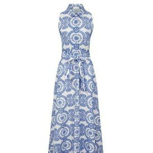 NWT Borgo de Nor Paloma broderie anglaise blue and white maxi dress